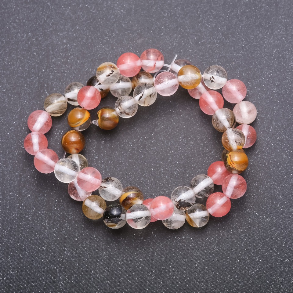 Natural Chalcedony Bead Assortment on Thread, Round Beads 8 mm Diameter, 37 cm Length