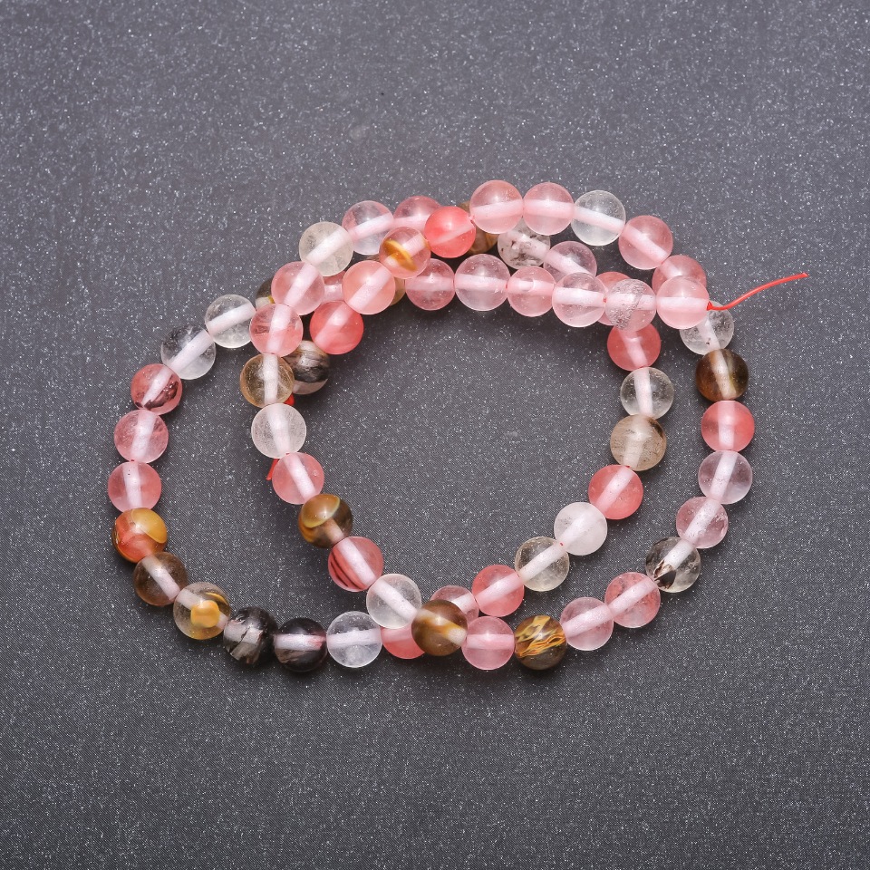 Natural Chalcedony Beads Assortment on Thread, Round Beads, Diameter 6 (+/-) mm, Length 37 cm