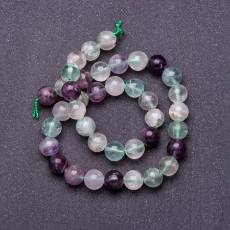 Natural fluorite gemstone beads on thread, 8mm diameter, 37cm length