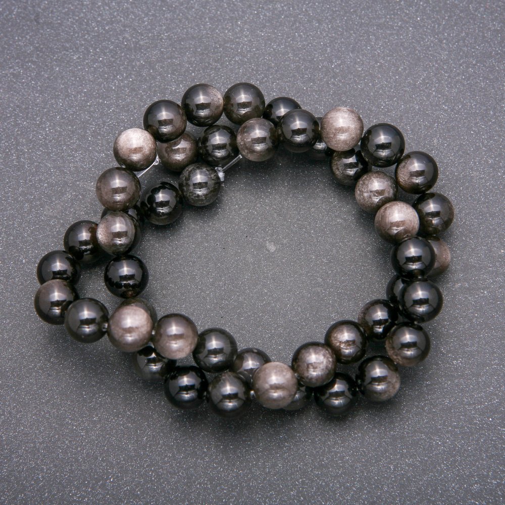 Natural Stone Beads, Silver Obsidian, Smooth Round Beads, 8 mm Diameter, 38 cm Length