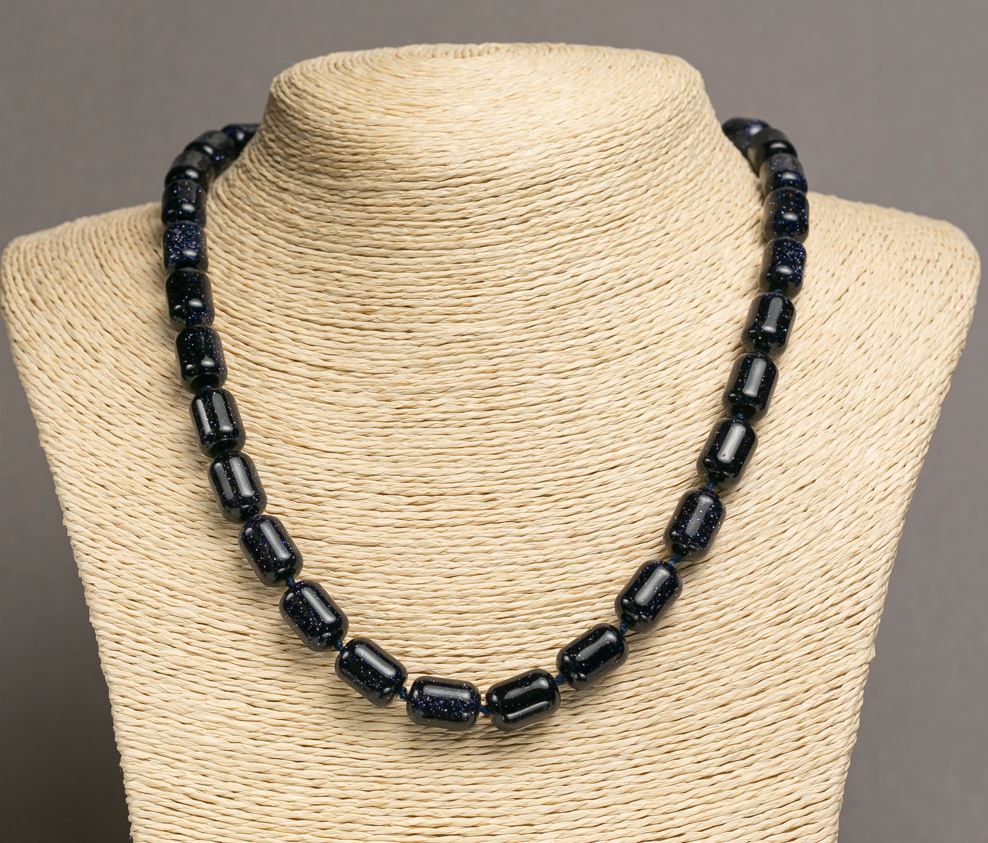 Aventurine Necklace 'Night of Cairo' Cylinder Barrel, length 45 cm, diameter 10x14 mm +