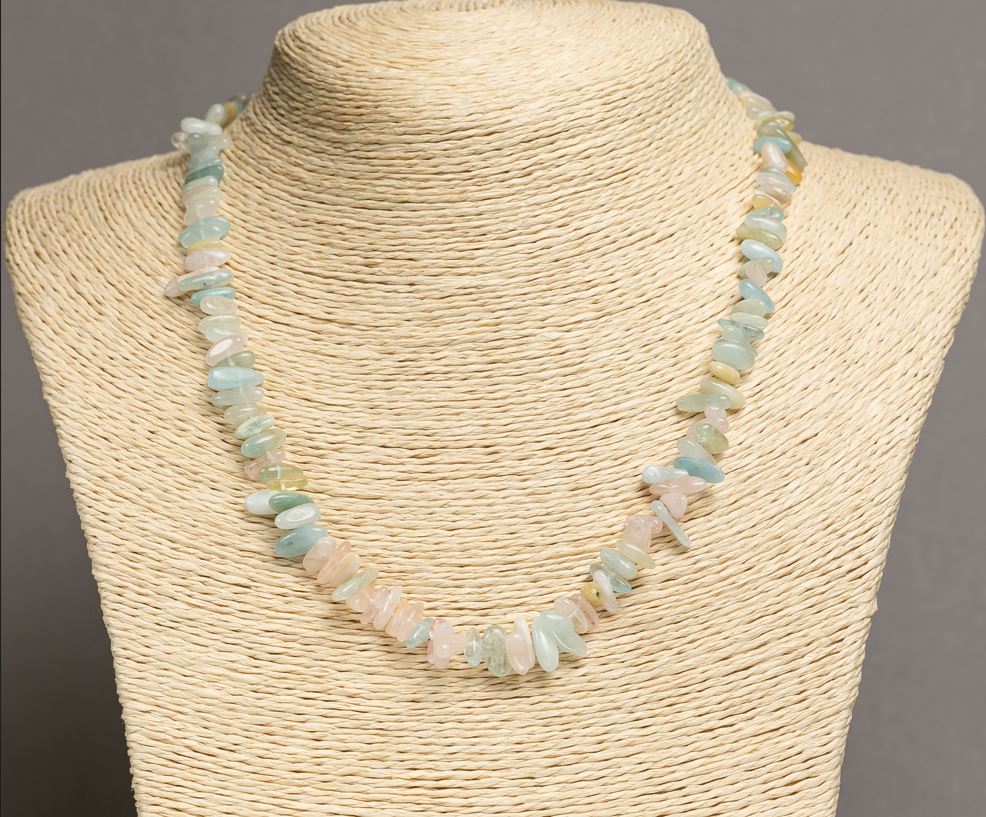 Morganite Necklace, natural stone, faceted beads, diameter 9x4 mm, length 45–47 cm +