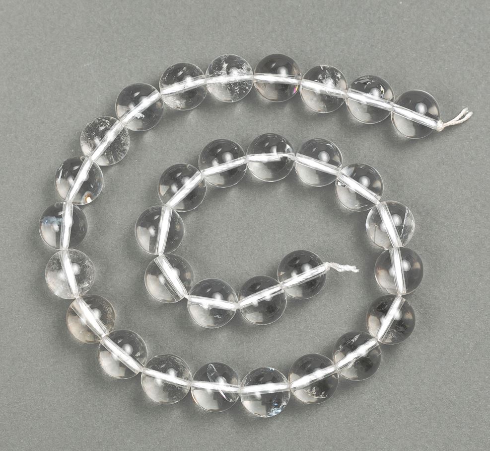 Rock crystal beads on a thread, smooth ball, 12 mm diameter, 37 cm length