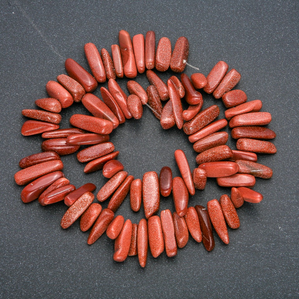 Thread of natural Aventurine beads 'Golden Sand' — needle-shaped chips, size 20x6 mm, length 40 cm +