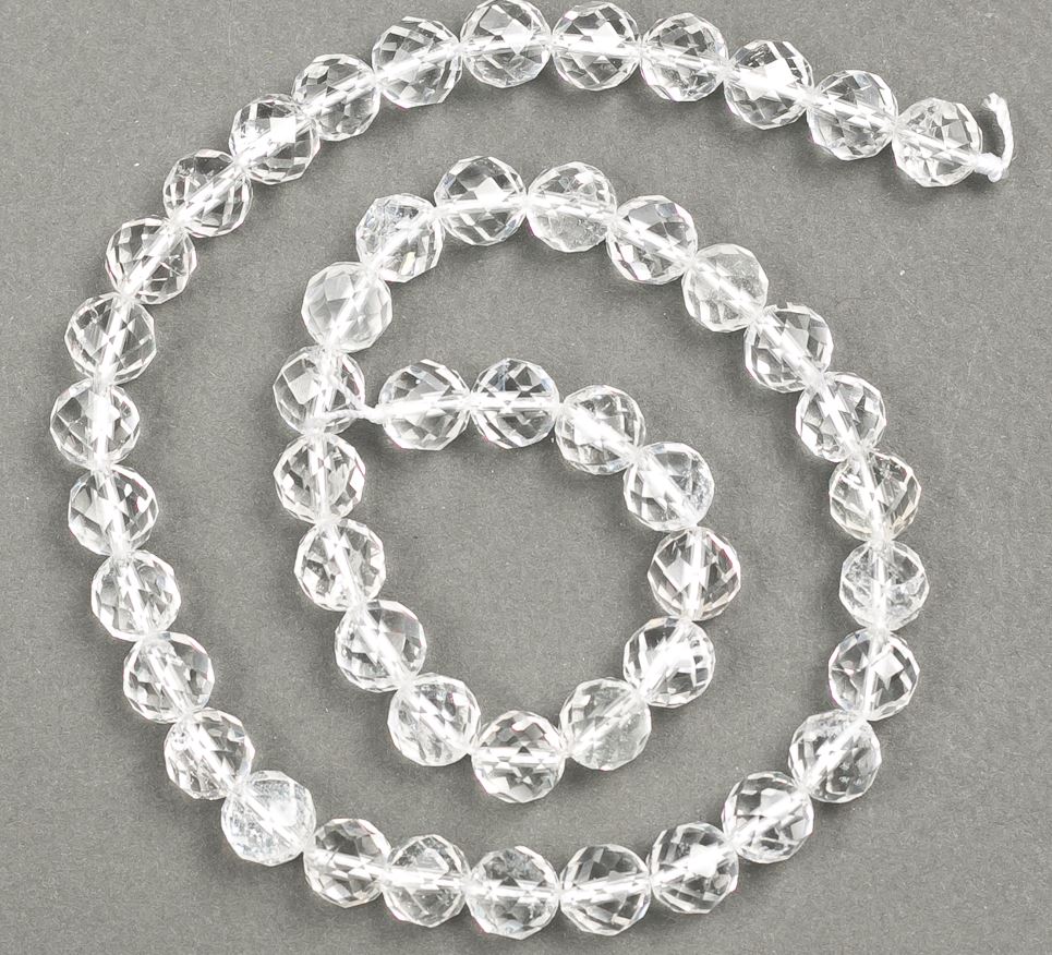 Rock Crystal Beads, Natural Stone, Faceted, 8mm Diameter, 39cm Length +