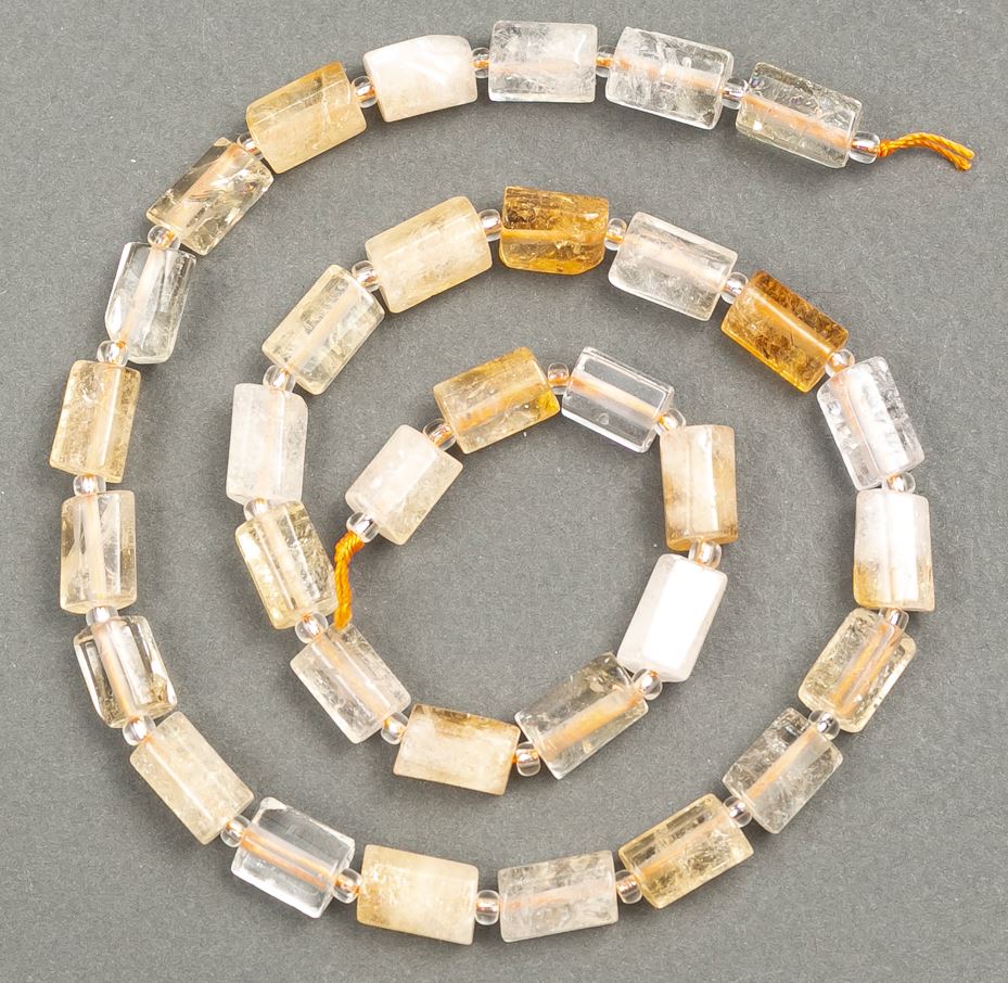 Beads on a thread of natural Citrine with Rock Crystal, faceted, 10x6 mm, length 41 cm +/- (with seed beads, 3x2 mm)