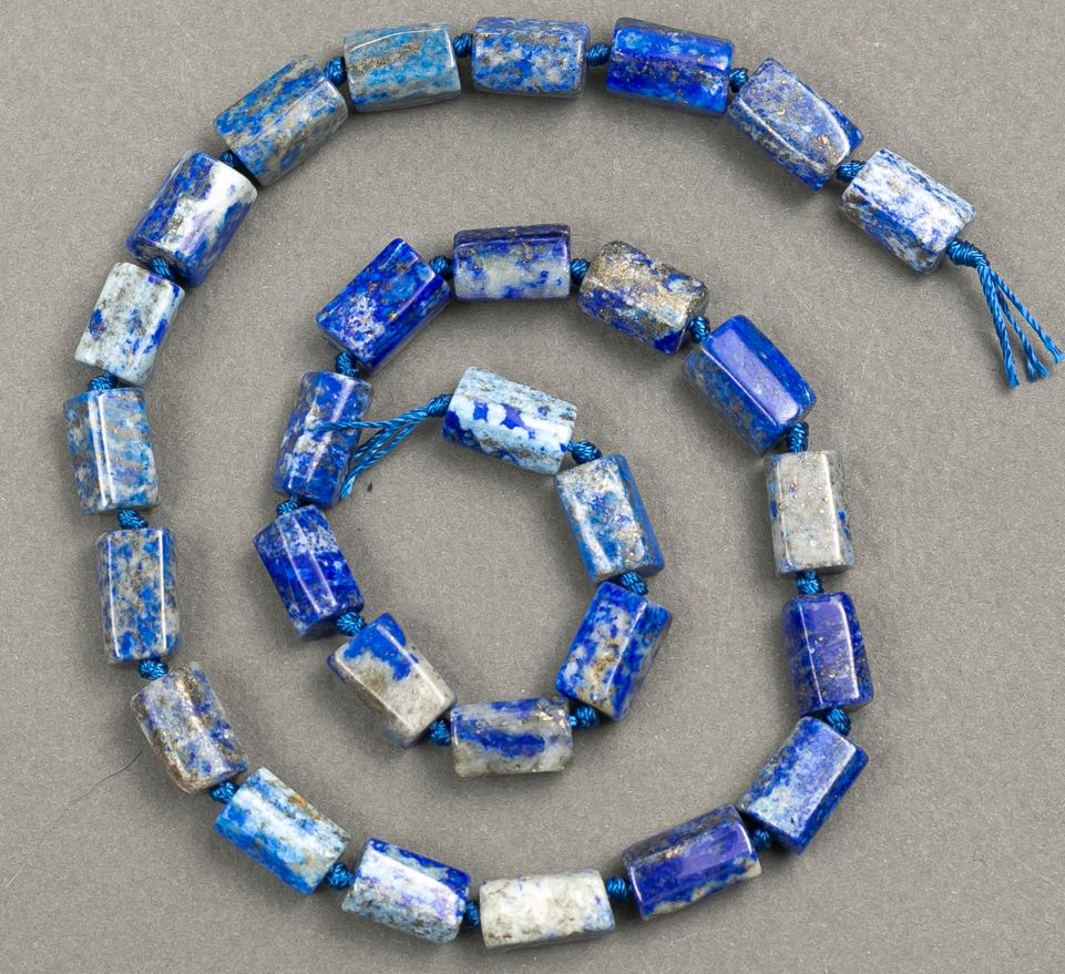 Beads on thread, natural stone Lazurite, faceted, d12-11×8-7 mm, strand length 40 cm+