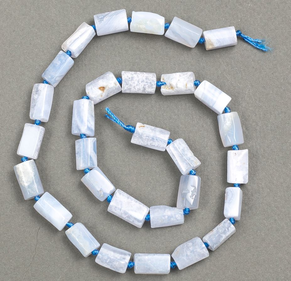 Beads on thread, natural stone, Blue Agate, Faceted, diameter 12-11×7-6 mm, length 40 cm+