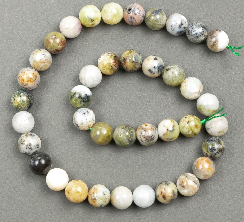 Natural Green Opal Beads on Thread, Diameter 8 mm, Length 39 cm