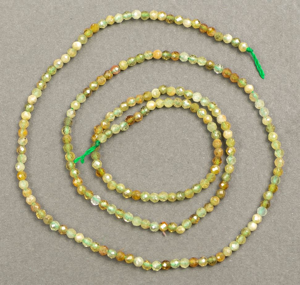 Chrysoprase natural stone faceted beads on thread, 2 mm diameter, 40 cm length ±
