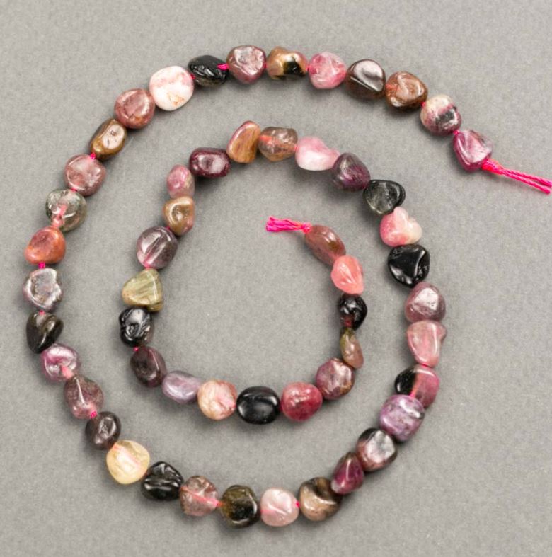 Turmaline Beads on Thread, Texturing, diameter 7-9 mm, length 40 cm+