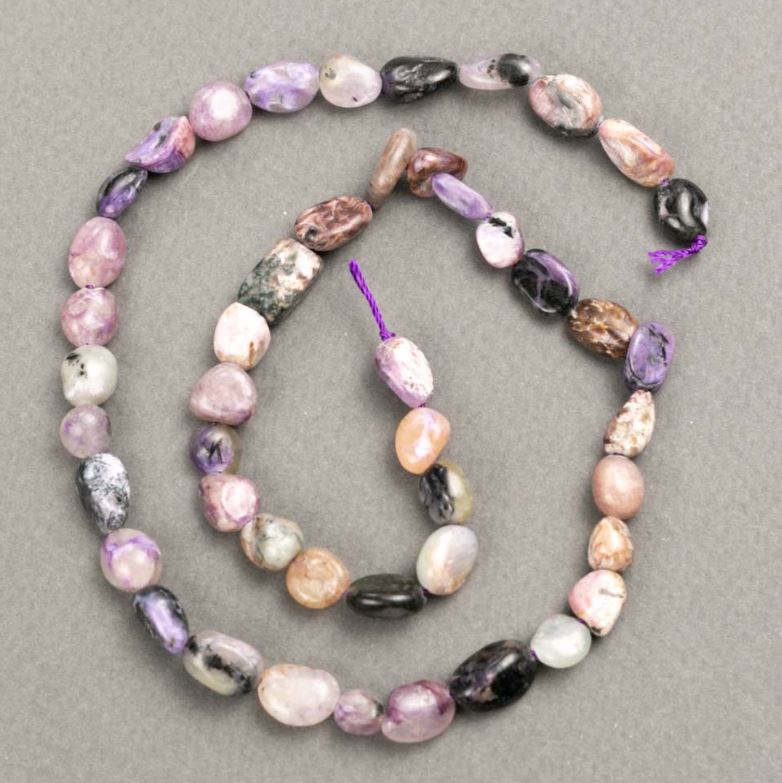 Charoite Beads with Hammered Finish, Diameter 7×9 mm ±, Length 41 cm ±