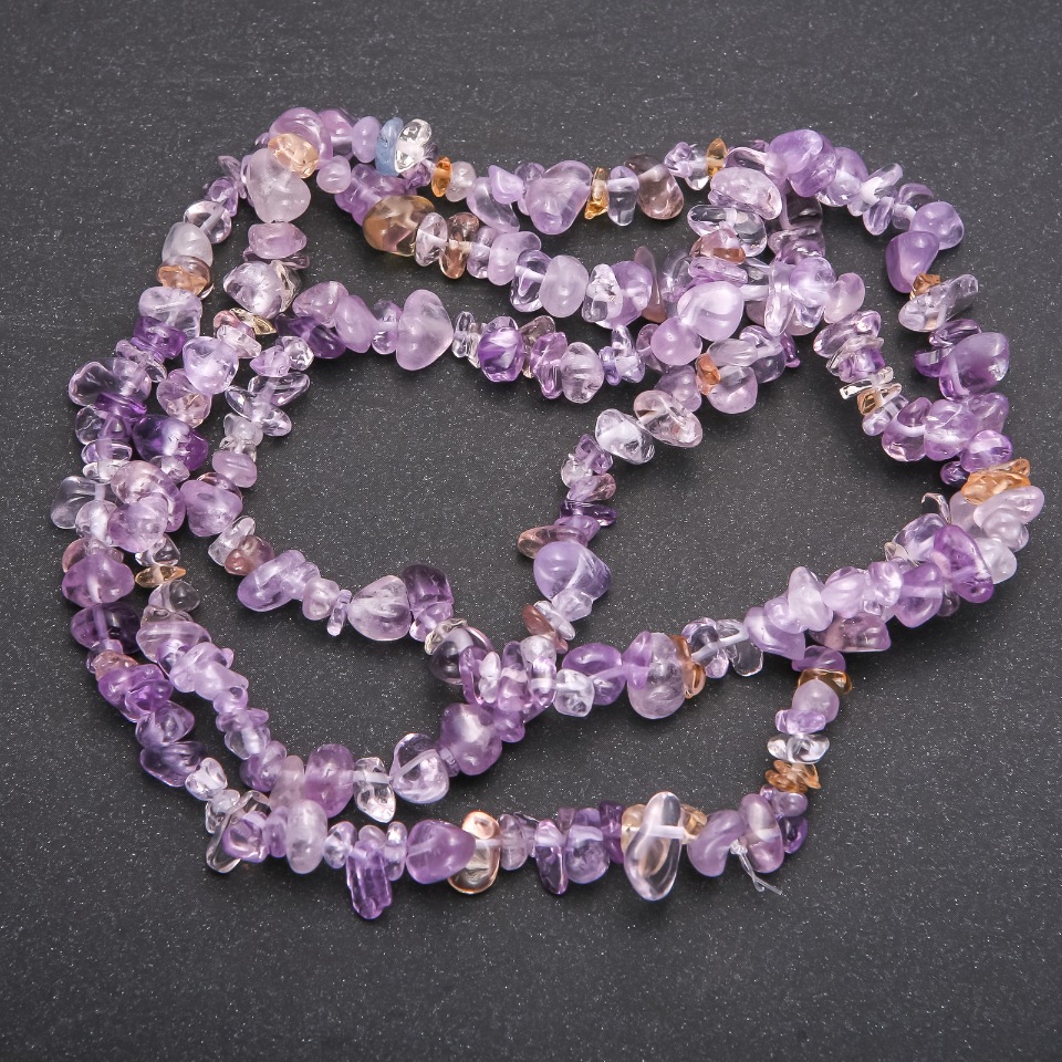 Amethyst Chip Beads on Fishing Line, 7 mm diameter, 80 cm length
