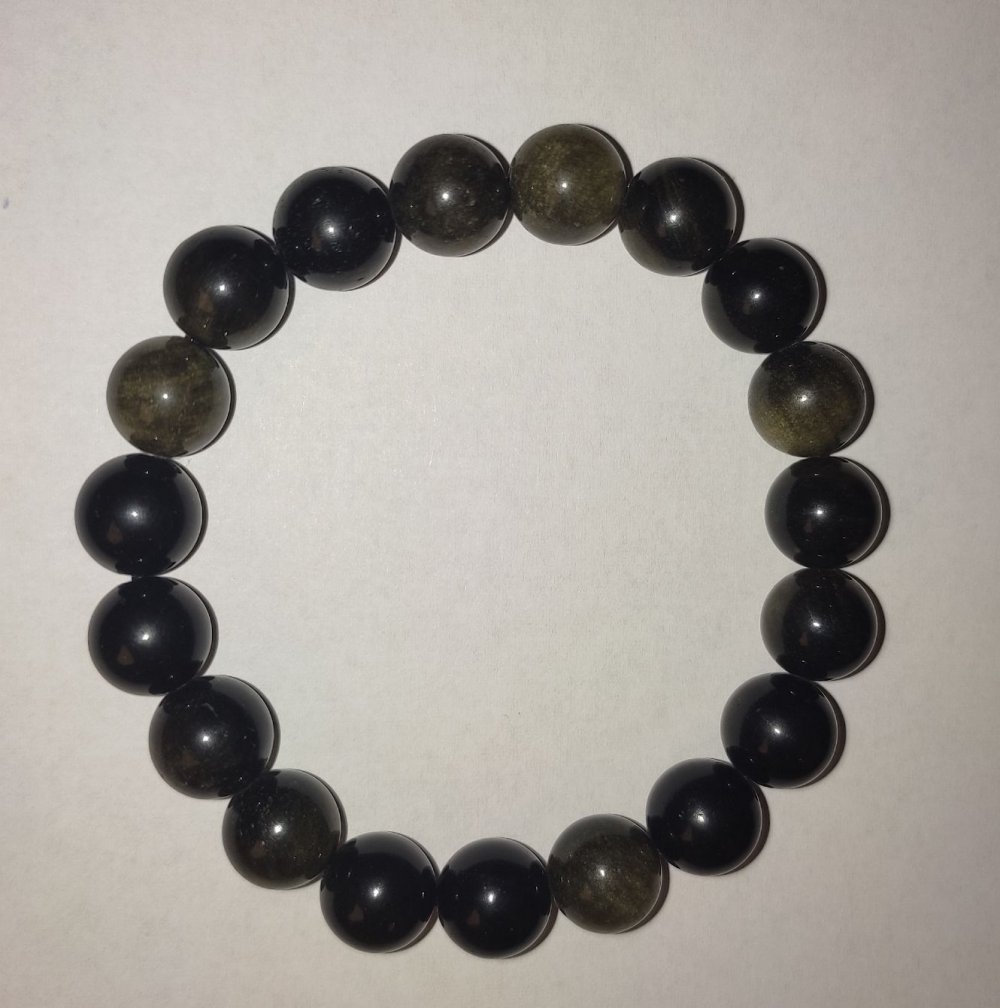 Sun Obsidian Bracelet with Smooth 10 mm Beads on Elastic, 18 cm Length