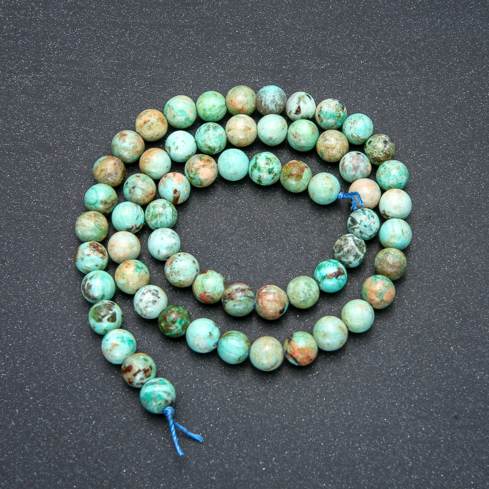 Amazonite natural stone beads on thread, smooth spheres, 6 mm diameter, 39 cm long