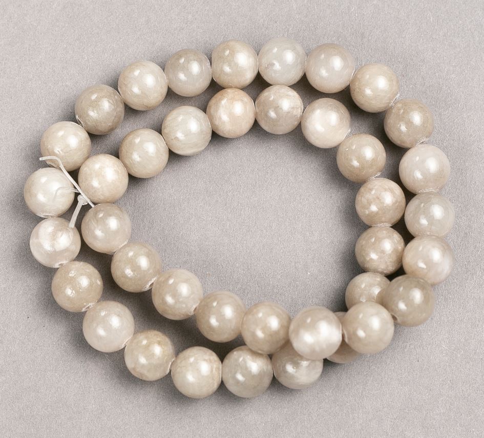 Beads on monofilament line - Gray acrylic beads with tinted-quartz imitation, smooth round, 10.5 mm diameter, 39 cm length