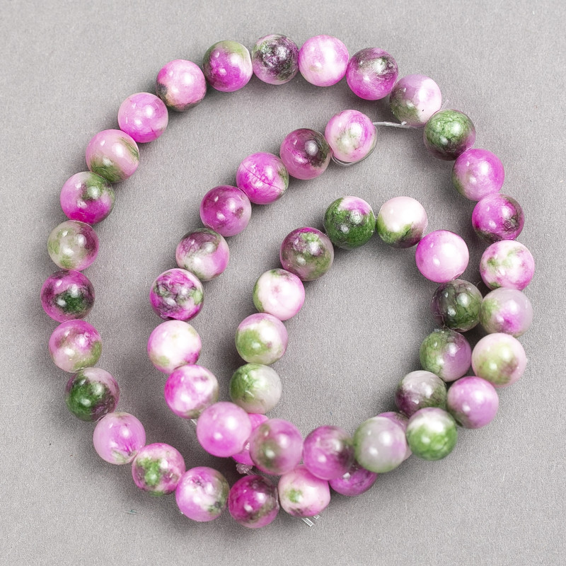 Raspberry-Gray-Green 'Agate' Beads (Acrylic) on Beading Thread, Smooth Round Beads, 8 mm Diameter, 40 cm Length +/-