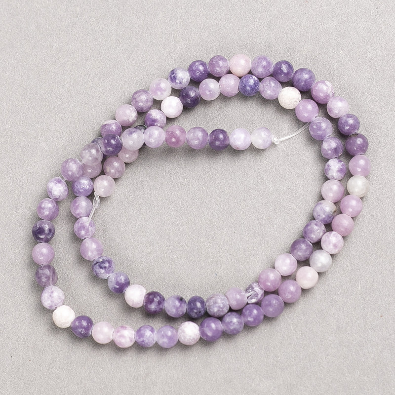 Lepidolite Beads on Thread, Smooth Round Beads, 4–5 mm Diameter, 38 cm Long