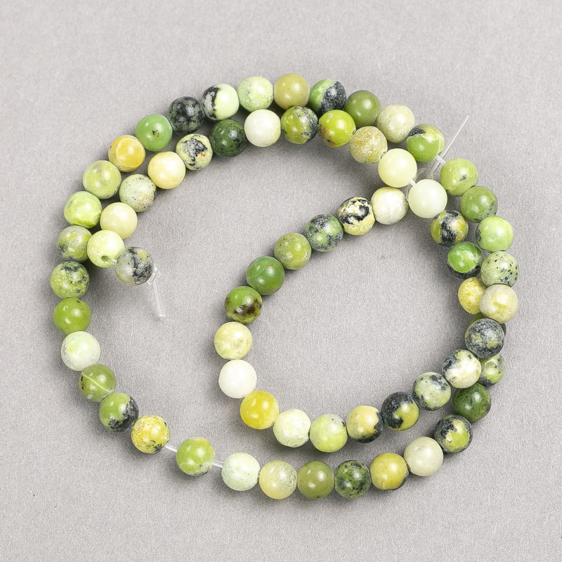 Australian Jadeite Beads on Thread, Smooth Round Beads, 6mm Diameter, 38cm+ Length