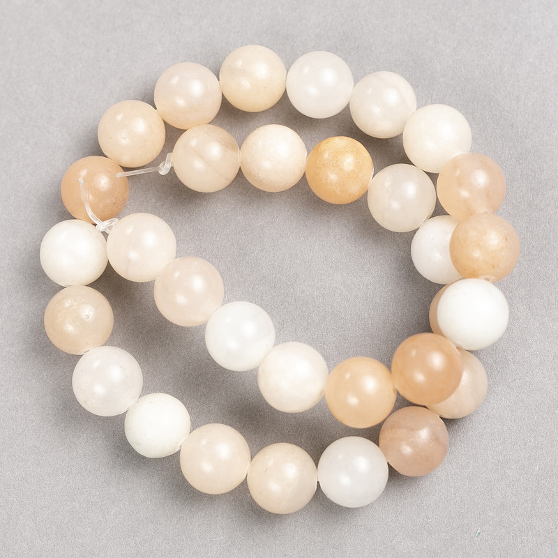 Selenite Beads on Thread, Smooth Round Beads, 12 mm Diameter, 38 cm Length (+/-)