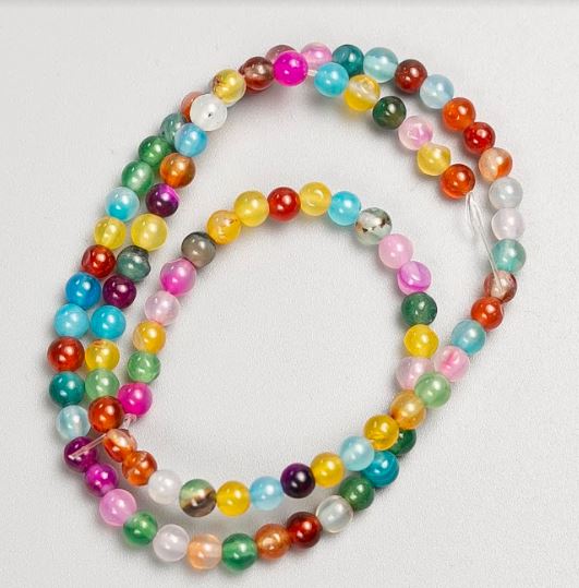 Colored agate beads on a thin thread, natural stone, multicolored, smooth beads, diameter 4.5 mm, length 36 cm