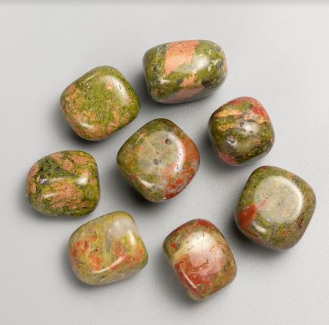 Souvenir Natural Stone: Heliotrope Unakite, Faceted 21x17 mm (+-), 100 g packaging
