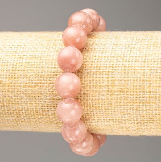 Strawberry Quartz Elastic Bracelet (artificial acrylic) with smooth beads, 12.5 mm diameter, 18 cm length