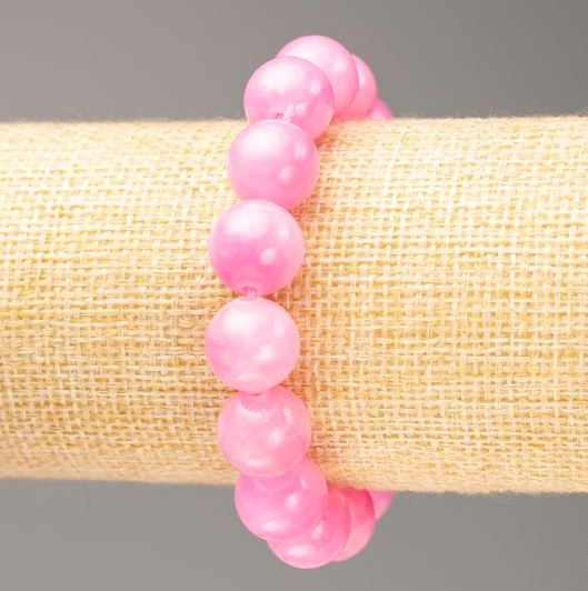 Elastic bracelet with strawberry quartz (artificial acrylic) smooth beads, diameter 12.5 mm, length 18 cm