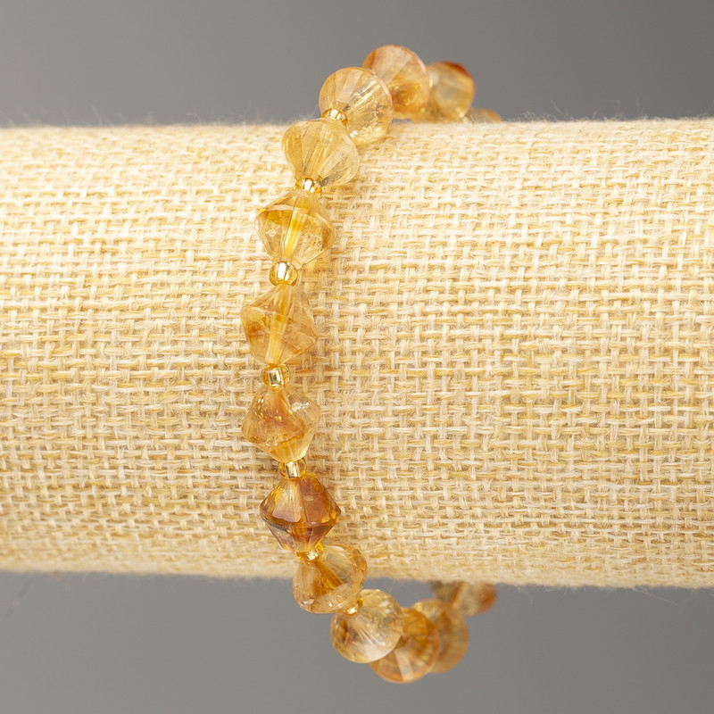 Citrine bracelet on elastic, faceted bicone beads, 8x8 mm diameter, length 18 cm +/-