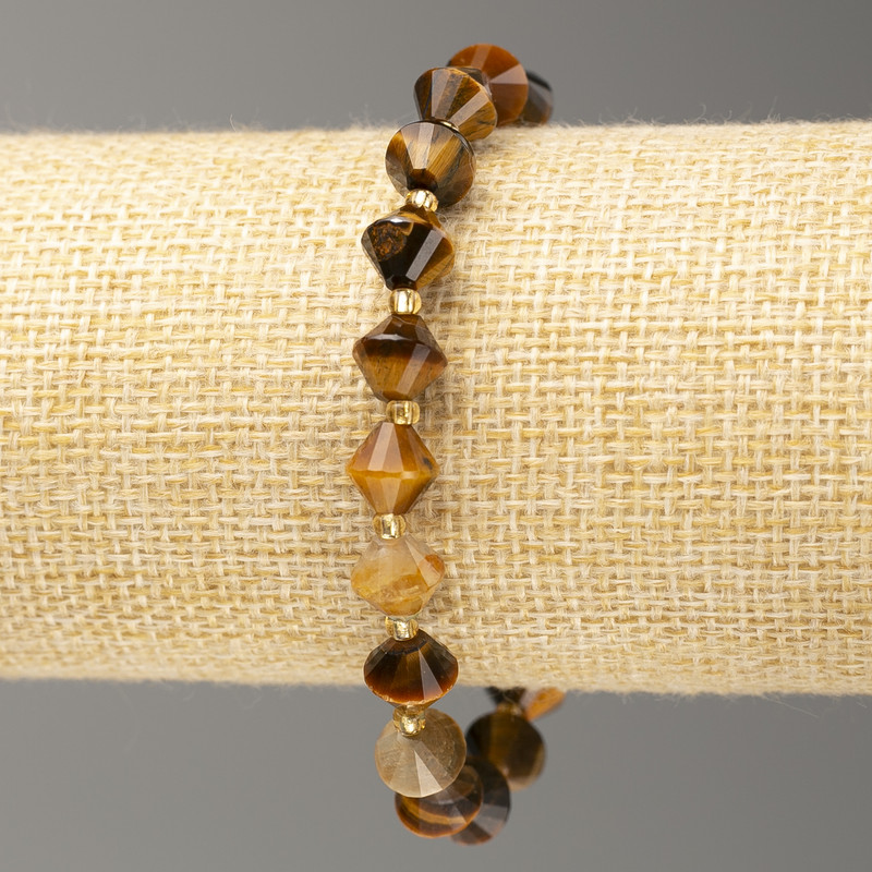 Elastic bracelet with Tiger's Eye bead, faceted bi-cone, bead diameter approx. 8×8 mm, length about 18 cm