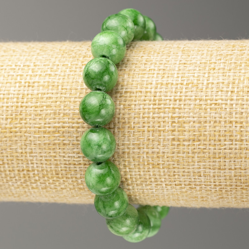 Elastic bracelet with chrysoprase imitation (acrylic) smooth beads, diameter about 10 mm, length 18 cm