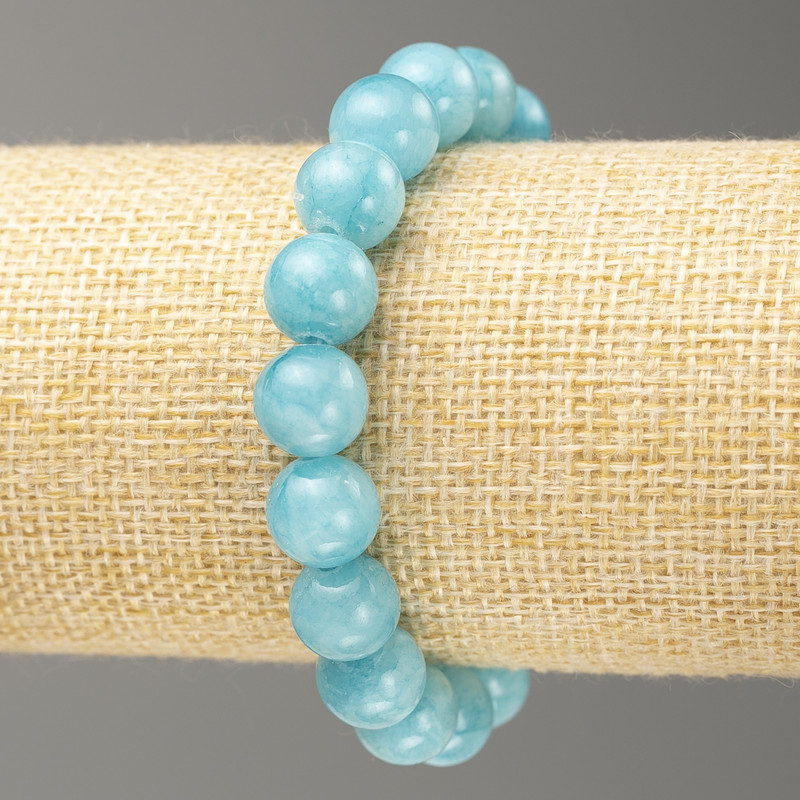 Elastic Aquamarine Bracelet (Synthetic Acrylic) Smooth Beads, 10 mm Diameter, Length 18 cm