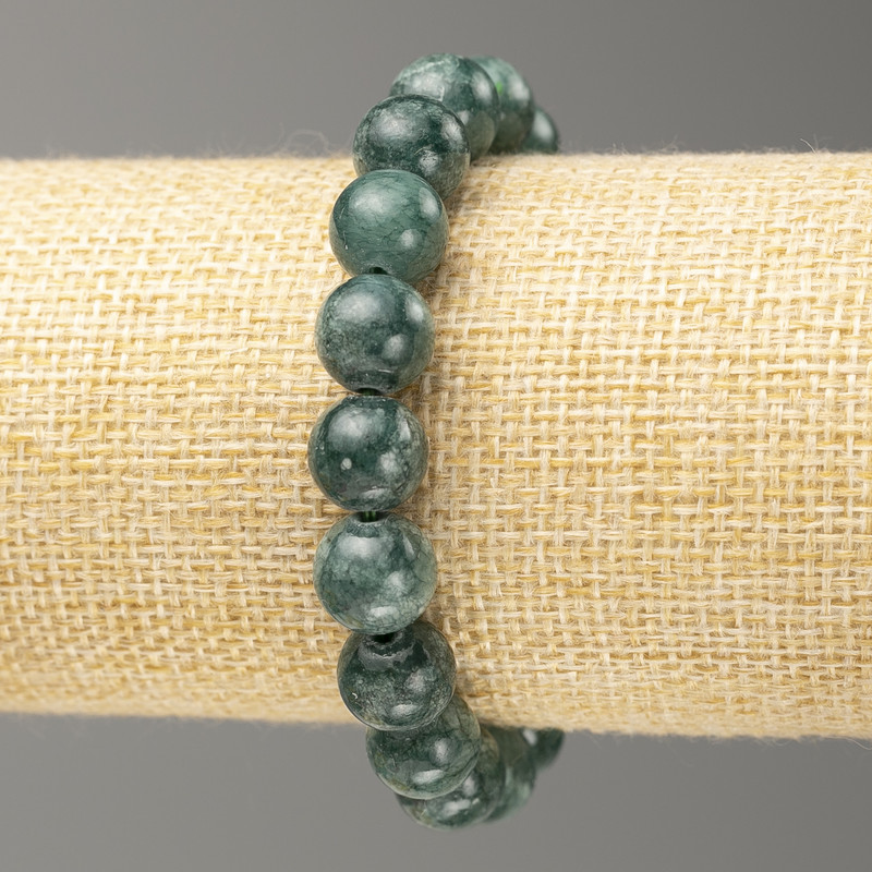 Elastic Moss Agate Bracelet (Artificial Acrylic) Smooth Beads, 10 mm Diameter, 18 cm Length