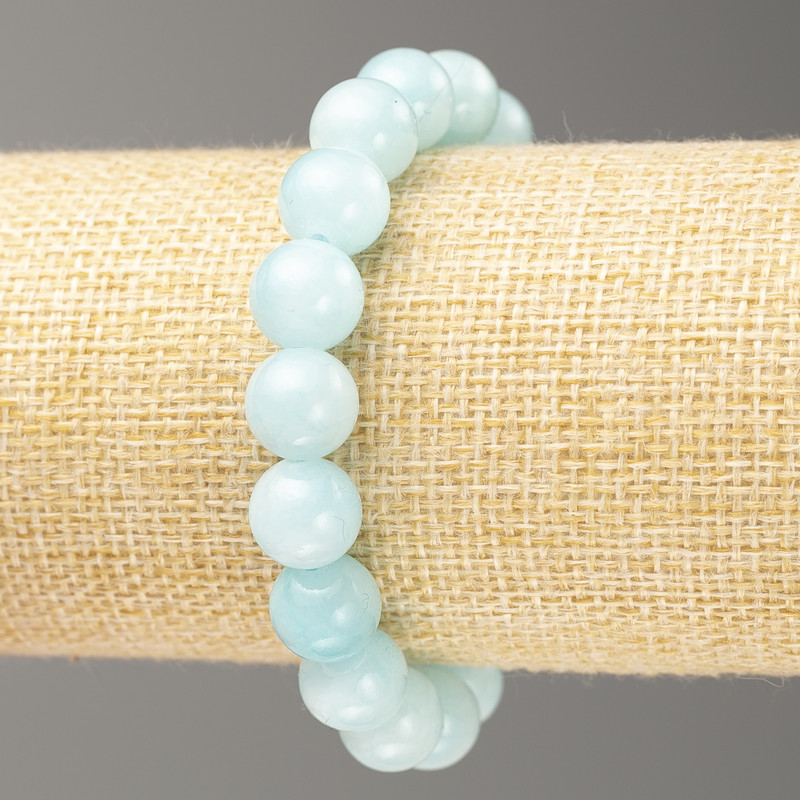 Elastic bracelet in Aquamarine color (synthetic acrylic) smooth beads, 10 mm diameter, 18 cm length