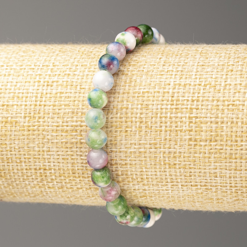 Bracelet Oceanic Jade (synthetic acrylic), blue, pink, green, and white, 6 mm bead diameter ±, length 18 cm ±, smooth beads on elastic