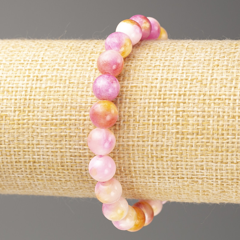 Bracelet pink-yellow-white 'Oceanic Jade' (artificial acrylic), 8 mm diameter, approx. 18 cm long, smooth beads on elastic