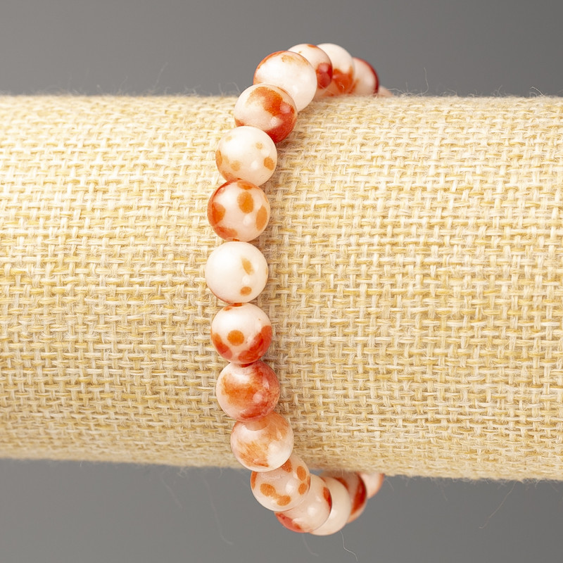 Rusty-White 'Ocean Jade' Bracelet (artificial acrylic), 8 mm diameter ±, 18 cm length ±, smooth beads on elastic