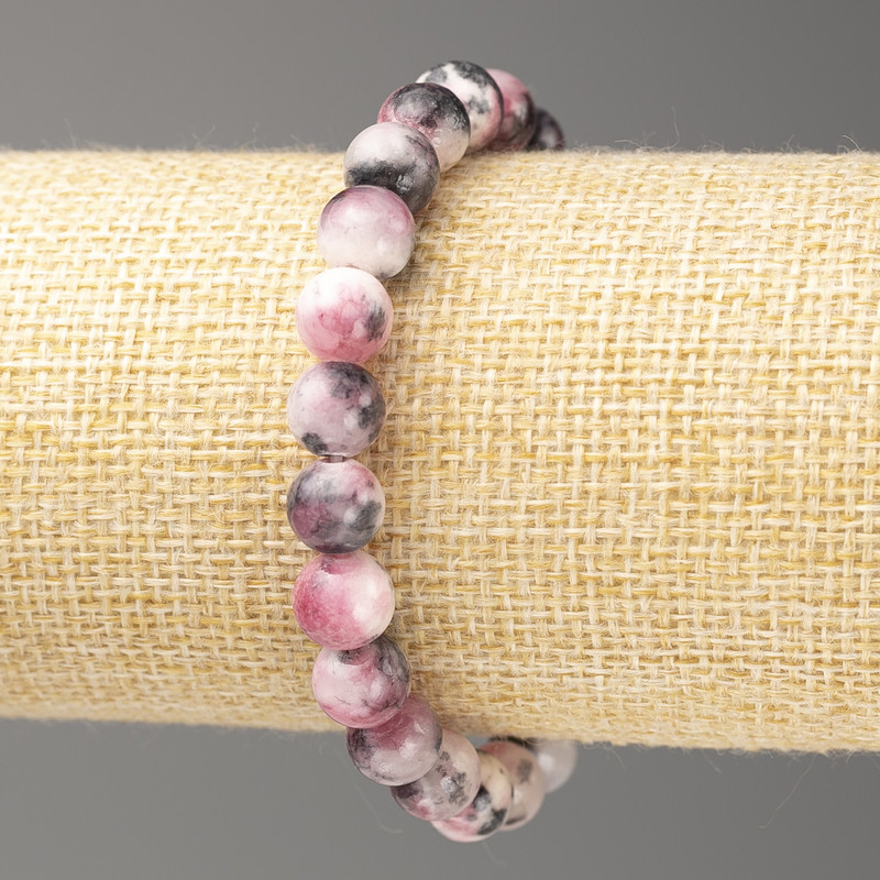 Pink-Gray-White 'Ocean Jade' Bracelet (synthetic acrylic), 8 mm diameter, 18 cm length, smooth beads on an elastic cord