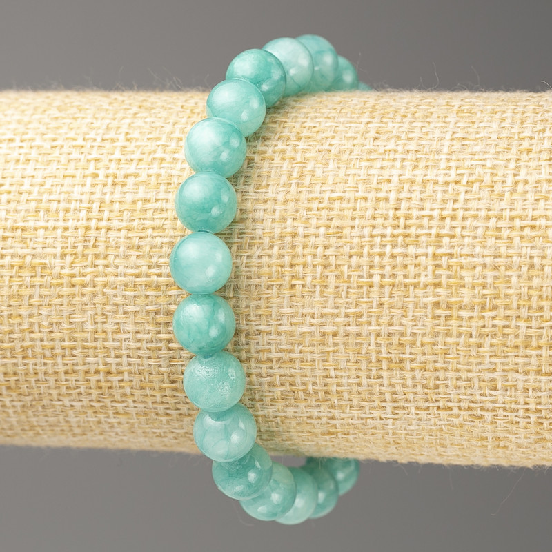 Aquamarine Bracelet (Acrylic Beads), 8mm diameter, 18 cm length, smooth beads on elastic