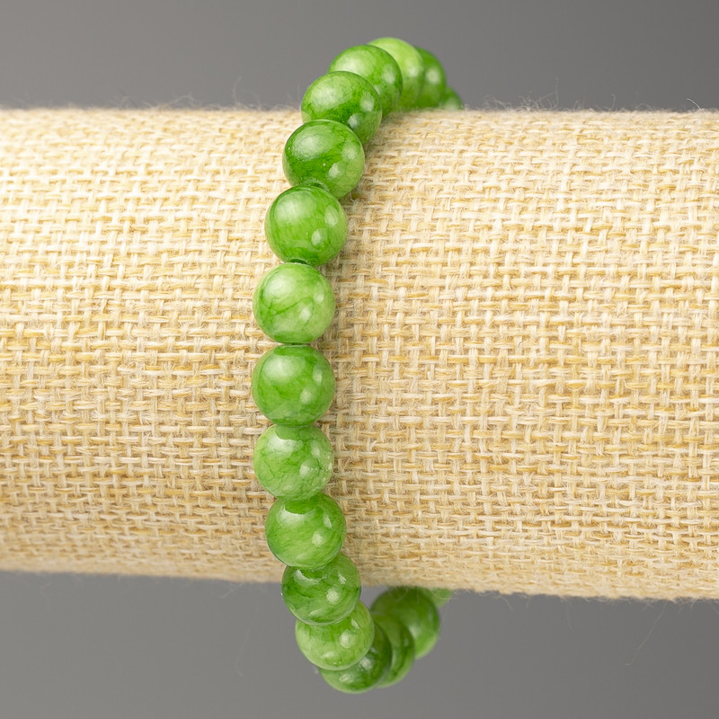 Imitation Jade Bracelet (Acrylic), 8mm Beads, 18 cm Length, Smooth Beads on Elastic