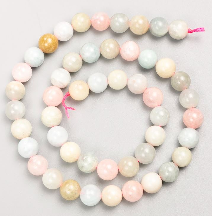 Morganite Beads on Cord - Smooth Round Bead, Diameter 8.5 mm, Length 40 cm