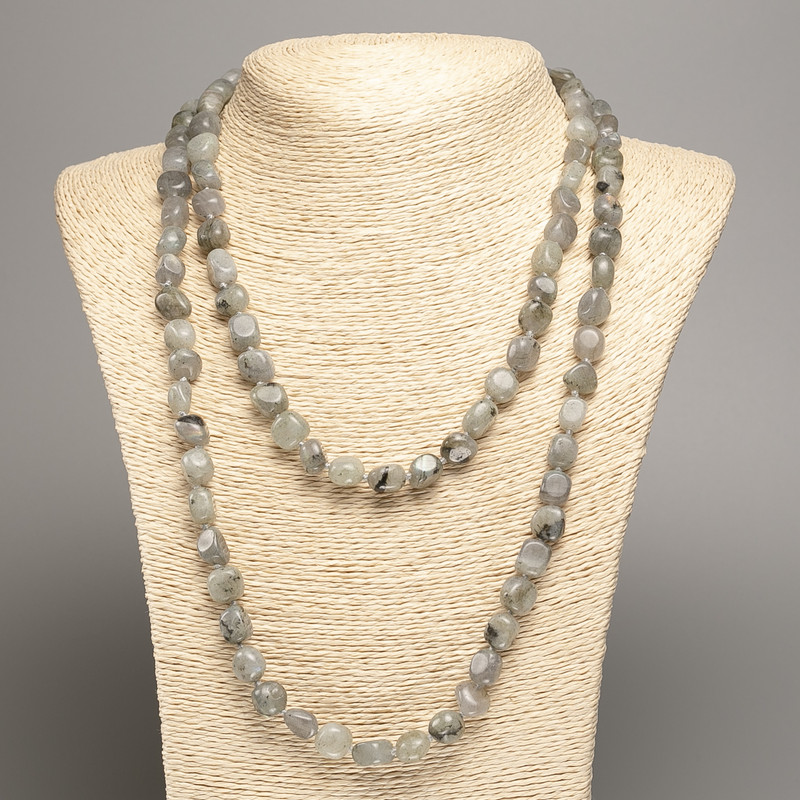 Long Labradorite Faceted Necklace, bead diameter 5x8-10 mm, length 110 cm