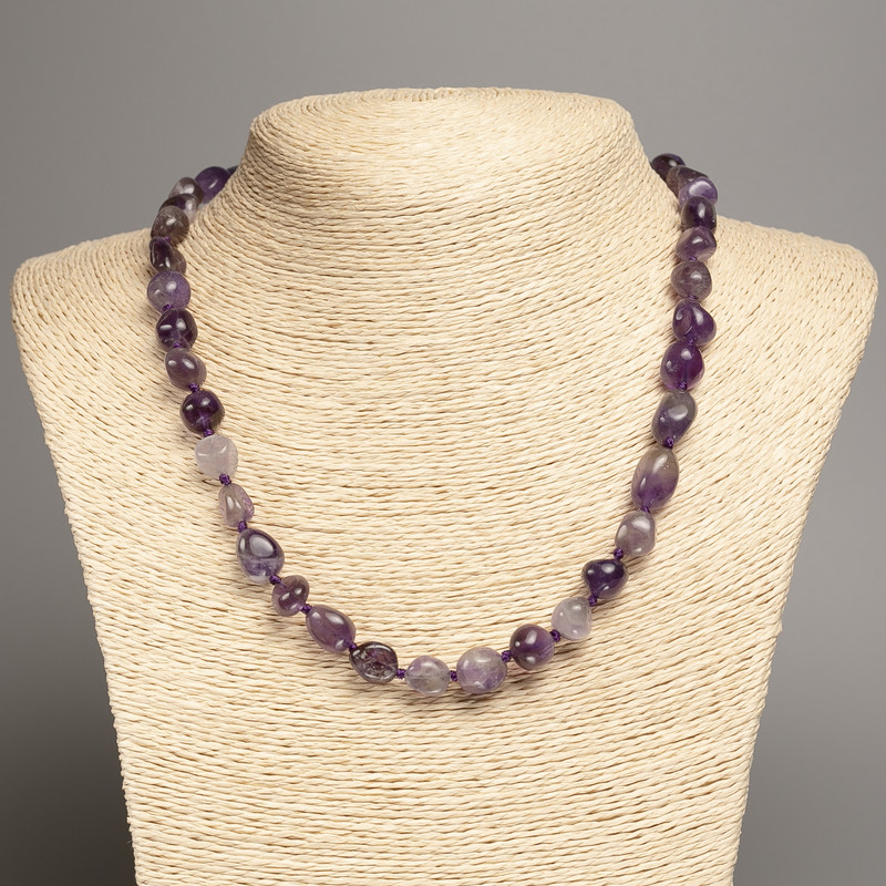 Faceted Amethyst Gemstone Necklace, bead size 5×9×15 mm ±, length 50 cm+
