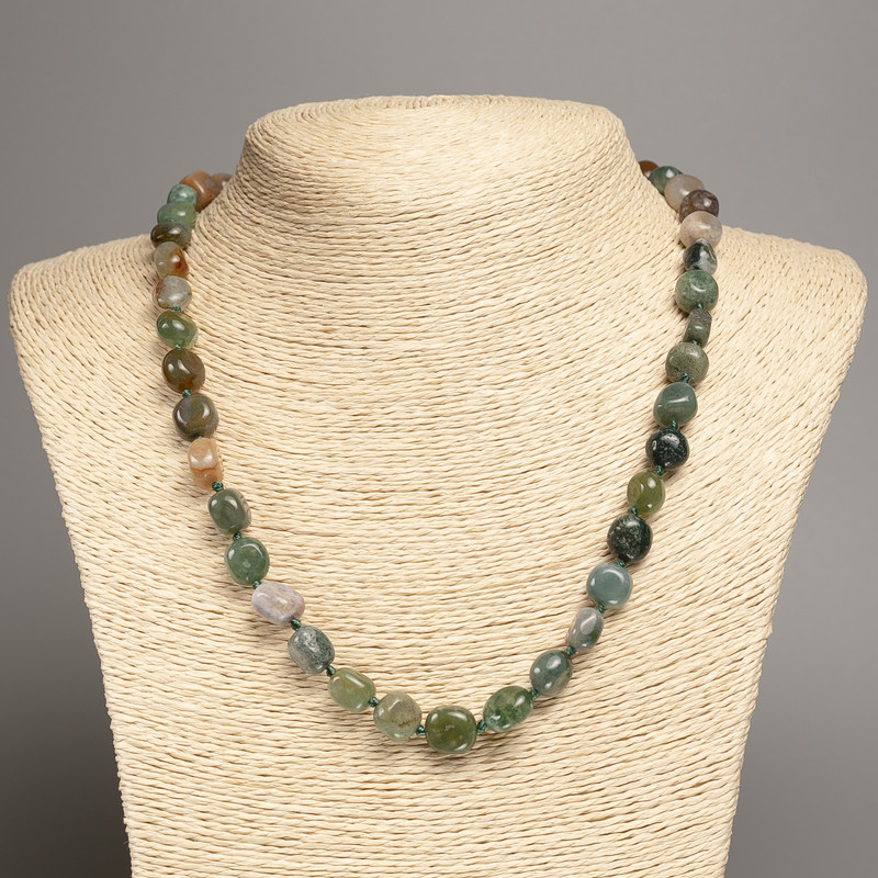 Moss Agate Bead Necklace, faceted, diameter 5×8-10 mm, length 50 cm ±