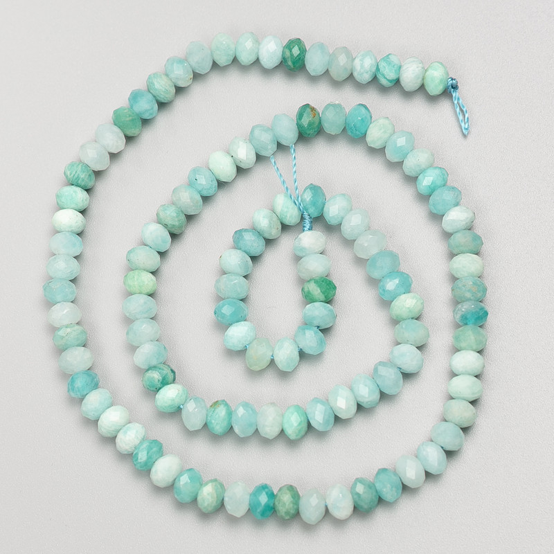 Amazonite natural stone beads - faceted rondelle on thread, diameter 5×3.5 mm, length 38 cm+