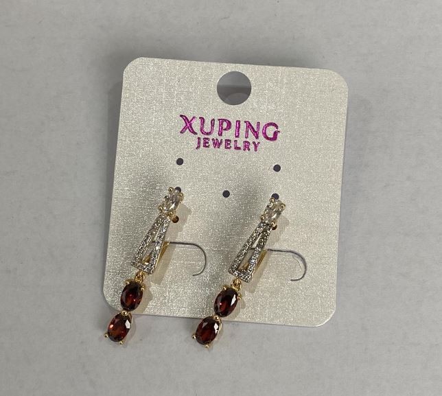 Xuping Earrings with Red Stone, 30x4 mm, 18K Gold Plating