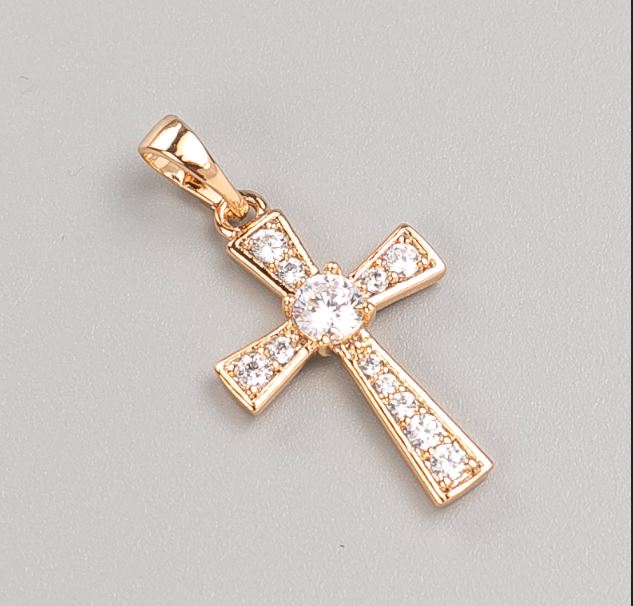 Xuping Pendant Cross 18K Gold Plating with White Crystals, dimensions 22.5×14 mm+