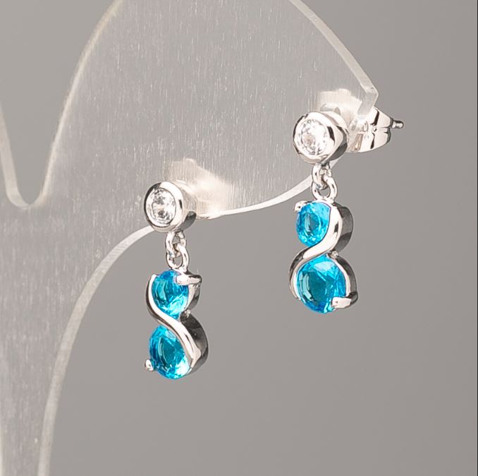 Xuping Rhodium-plated Earrings with White Rhinestones and Blue Gemstones 16×6mm+