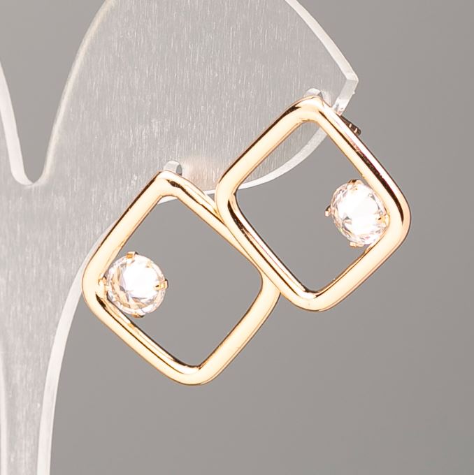 Xuping Square Earrings with 18K Gold Plating and White Crystal, diameter 17x17 mm
