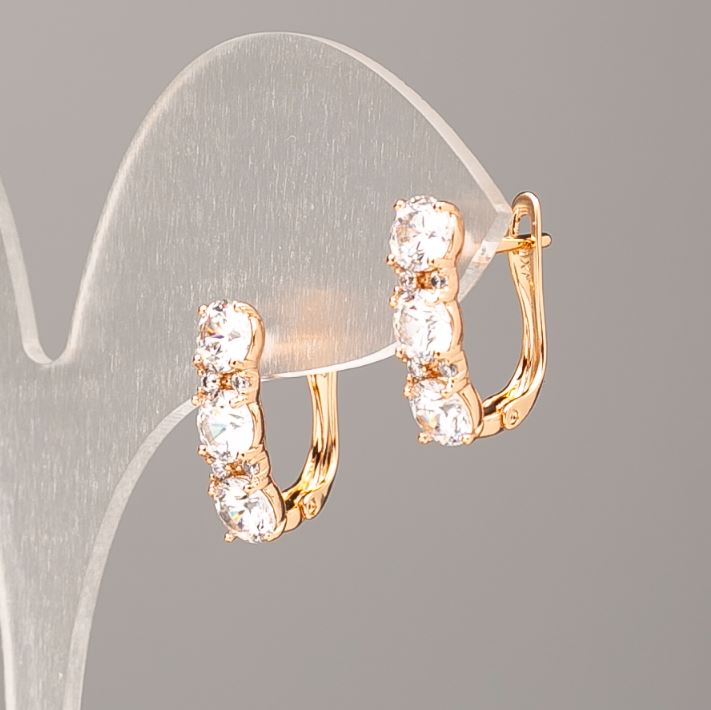 Earrings Xuping 18K Gold Plating with White Crystals, diameter 17x5 mm+